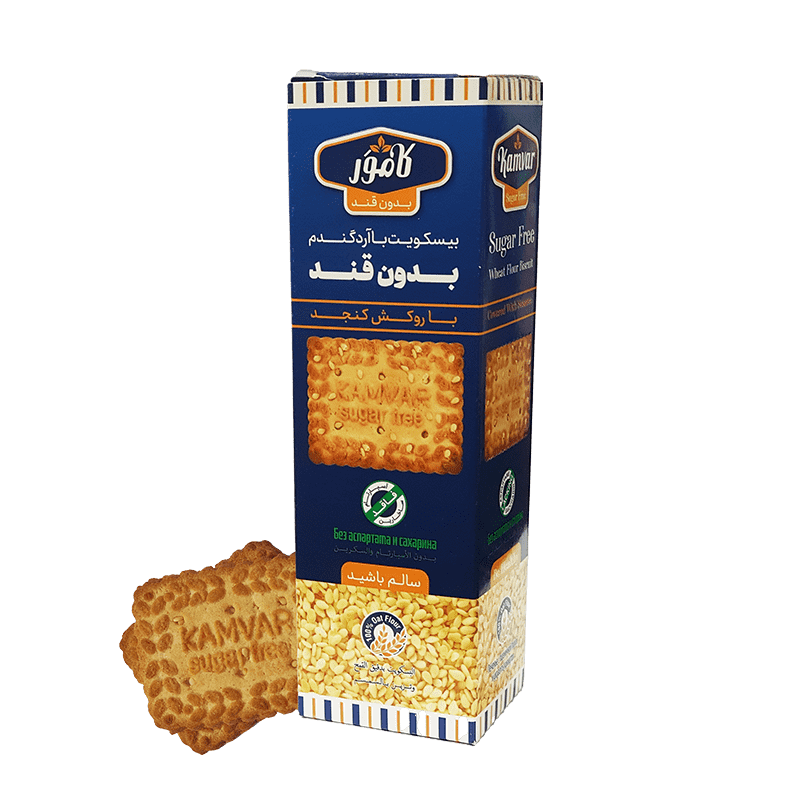 بیسکویت با آرد گندم با تزئین کنجد بدون قند و رژیمی
